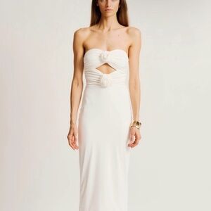 Torn by Ronny Kobo Strapless White Maxi Dress with Rosette Accents